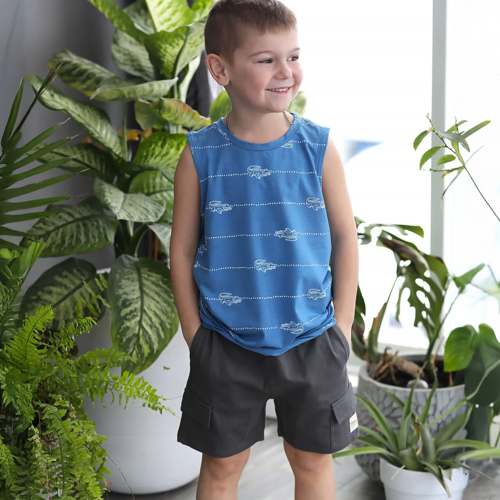 Tops>Camp by Birdz Crocodile Tank Top 2-8y Bleu