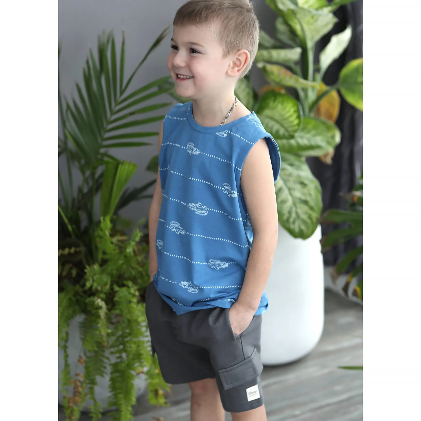 Tops>Camp by Birdz Crocodile Tank Top 2-8y Bleu
