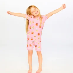 Pajamas & Bathrobes>Deux par Deux Cupcake Pajama Set 7-10 Pink