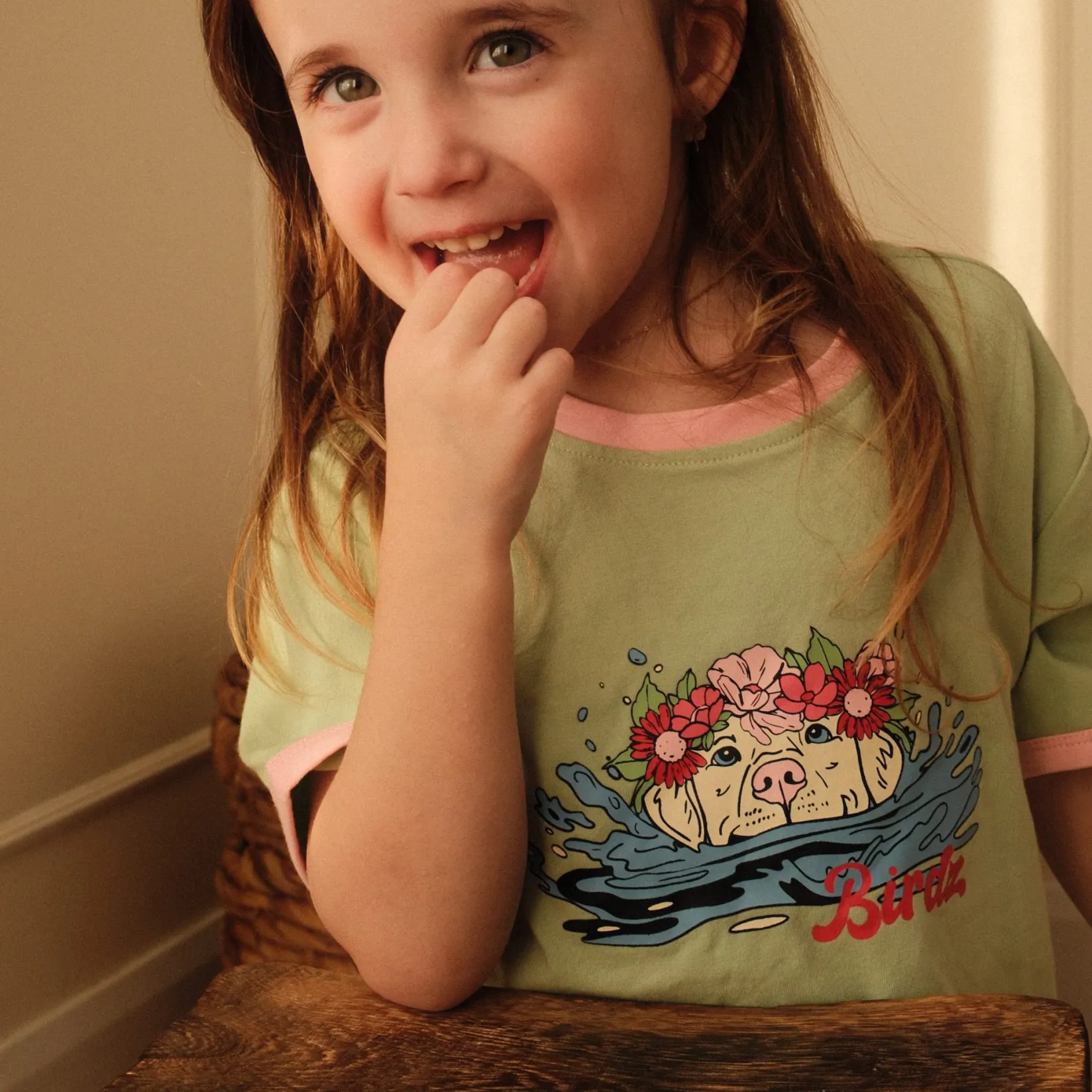 Tops>Birdz Cute Dog T-shirt 2-10 Sage