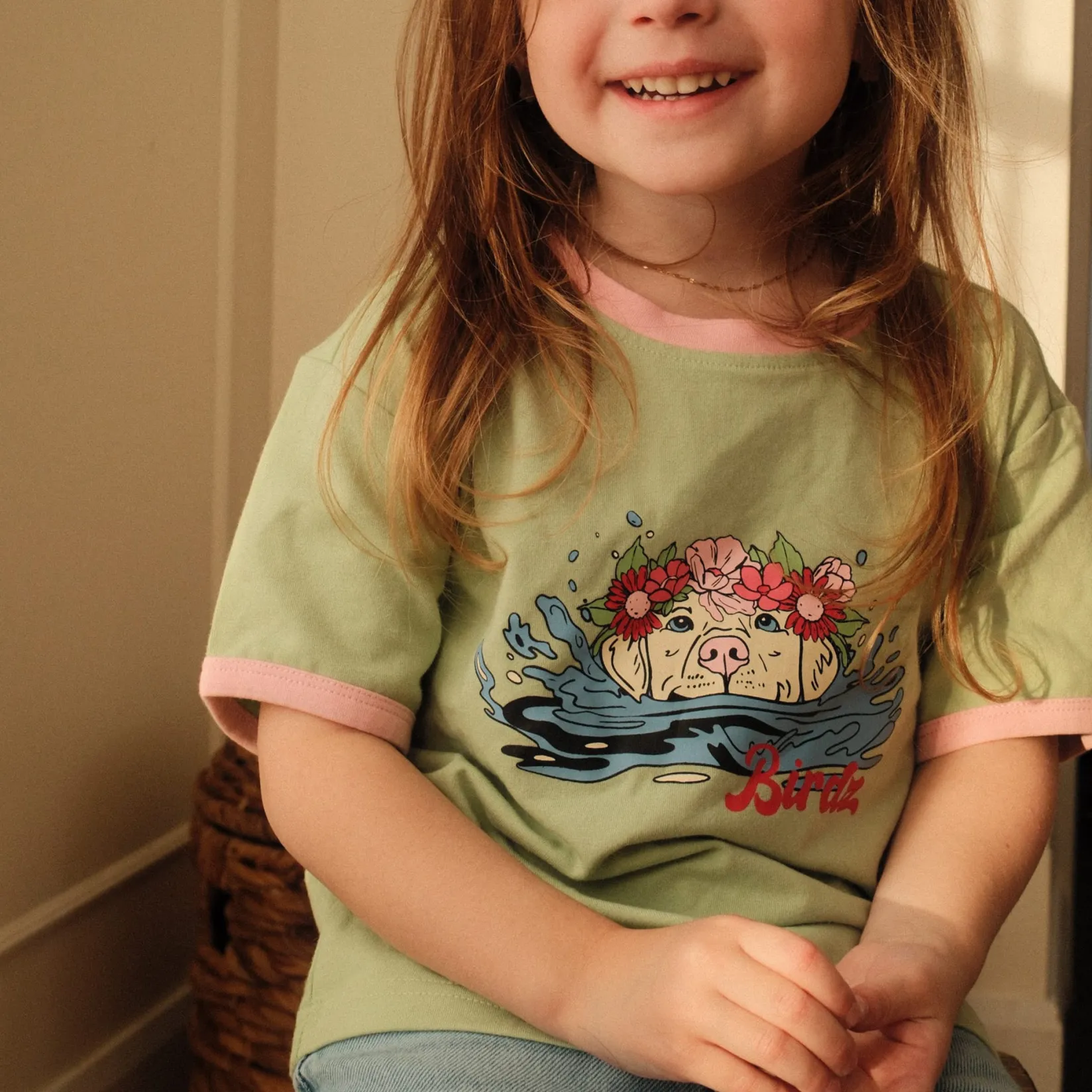 Tops>Birdz Cute Dog T-shirt 2-10 Sage