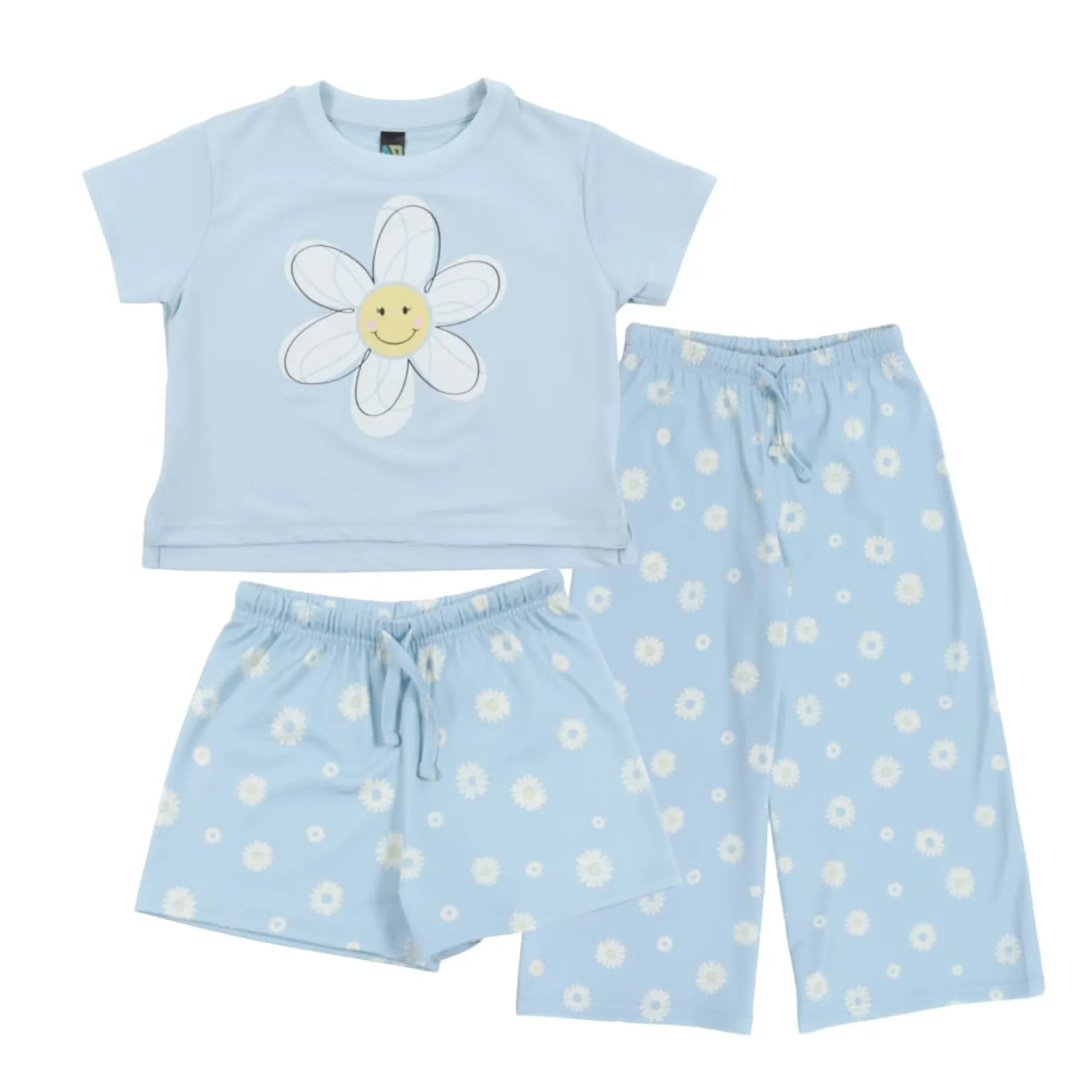 Pajamas & Bathrobes>Nano Daisies 3pc Pajamas 2-12 Blue