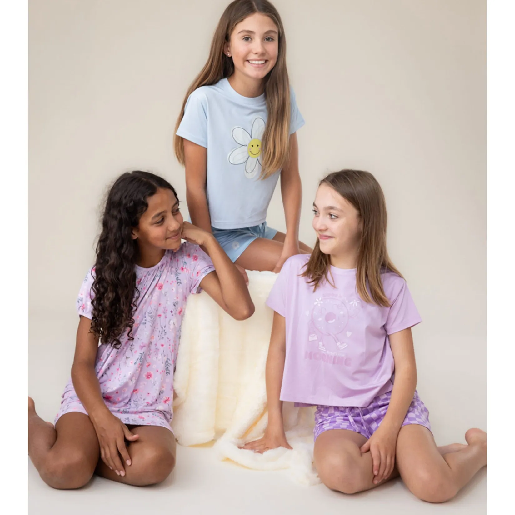 Pajamas & Bathrobes>Nano Daisies 3pc Pajamas 2-12 Blue