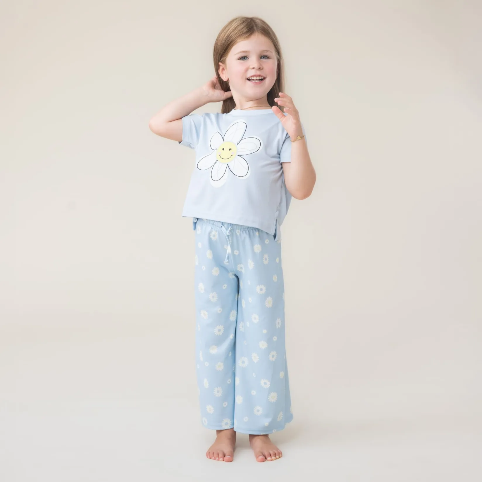 Pajamas & Bathrobes>Nano Daisies 3pc Pajamas 2-12 Blue