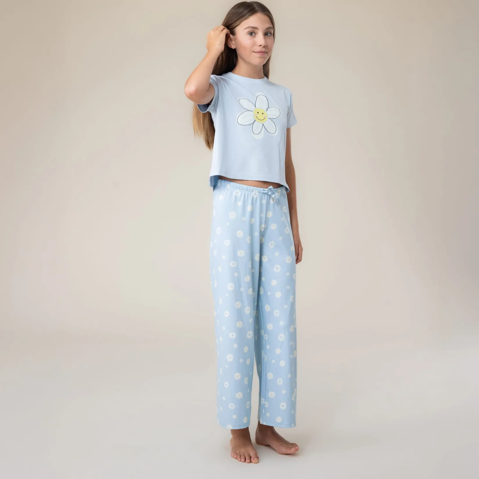 Pajamas & Bathrobes>Nano Daisies 3pc Pajamas 2-12 Blue