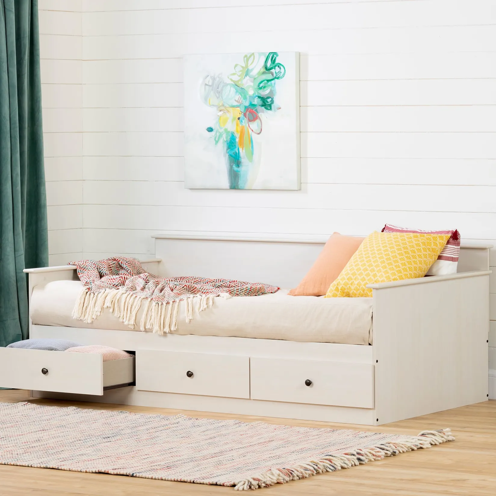 Hot Daybed with Storage - Plenny White Wash Twin, Full & Queen Beds