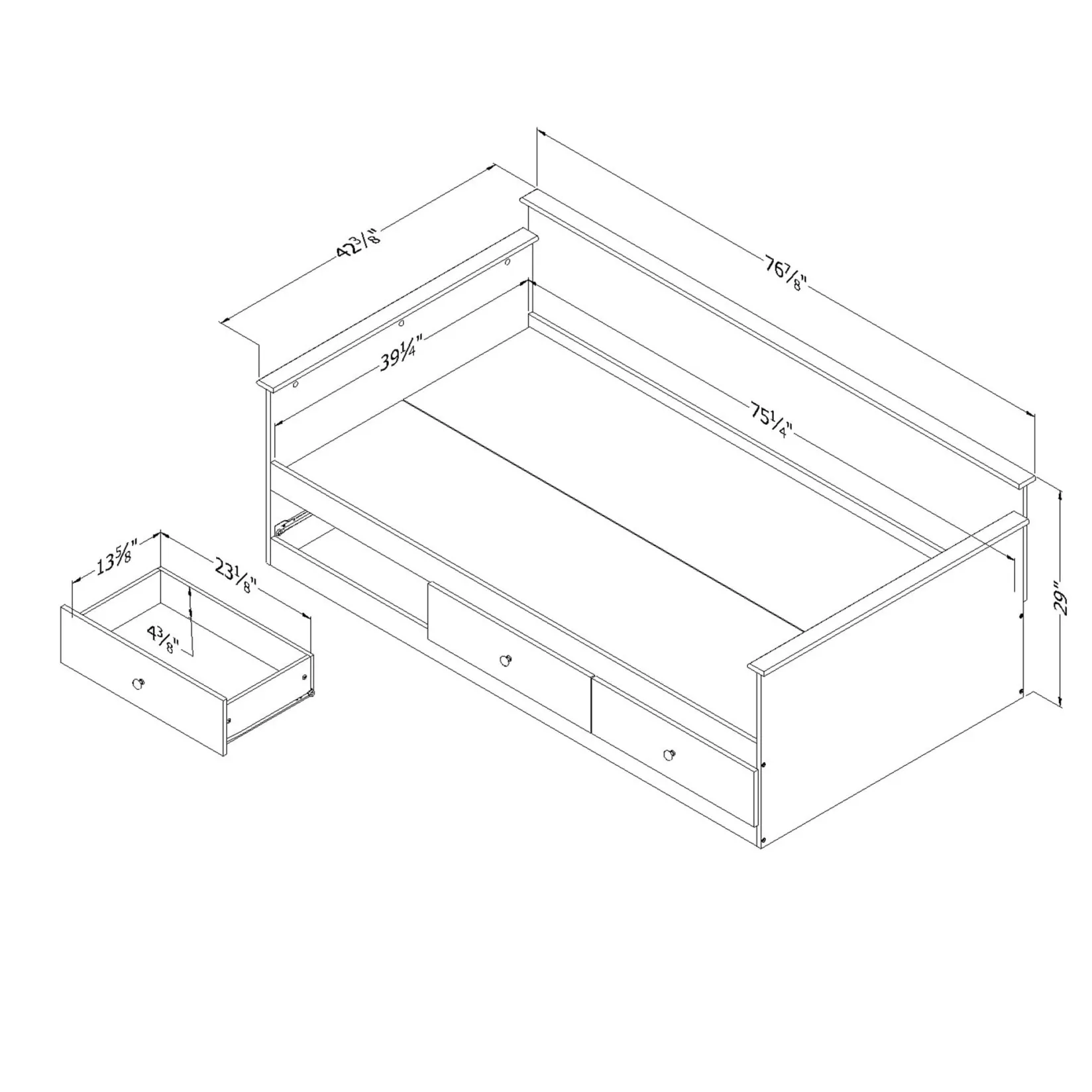 Hot Daybed with Storage - Plenny White Wash Twin, Full & Queen Beds