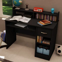 Desk>South Shore Desk with Keyboard Tray - Axess Pure Black