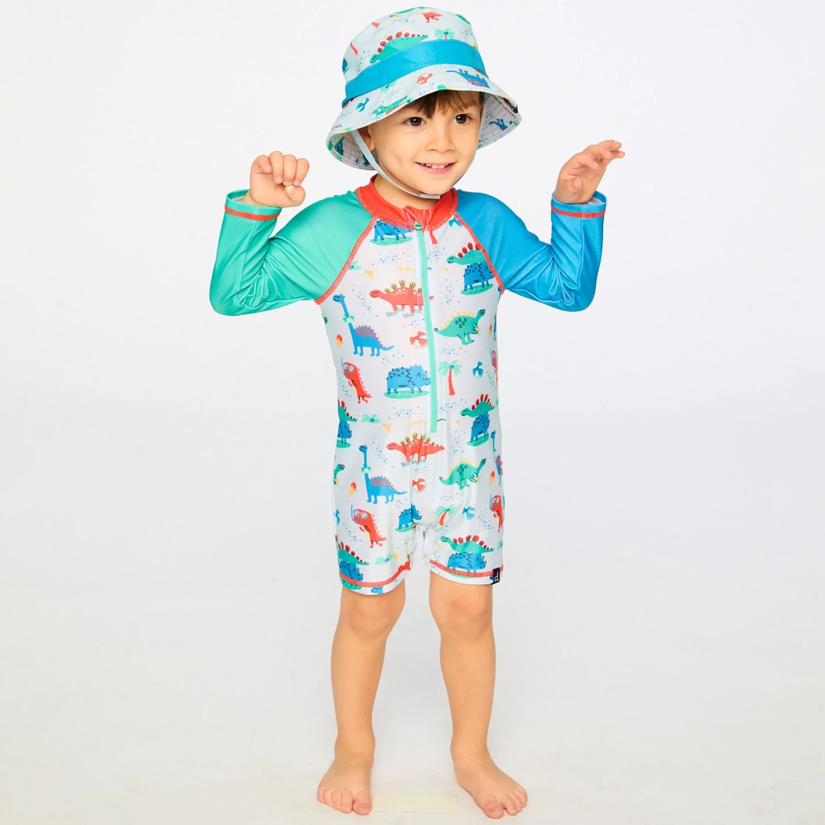 Swimsuits>Deux par Deux Dinosaurs Swimsuit 2-6 Grey