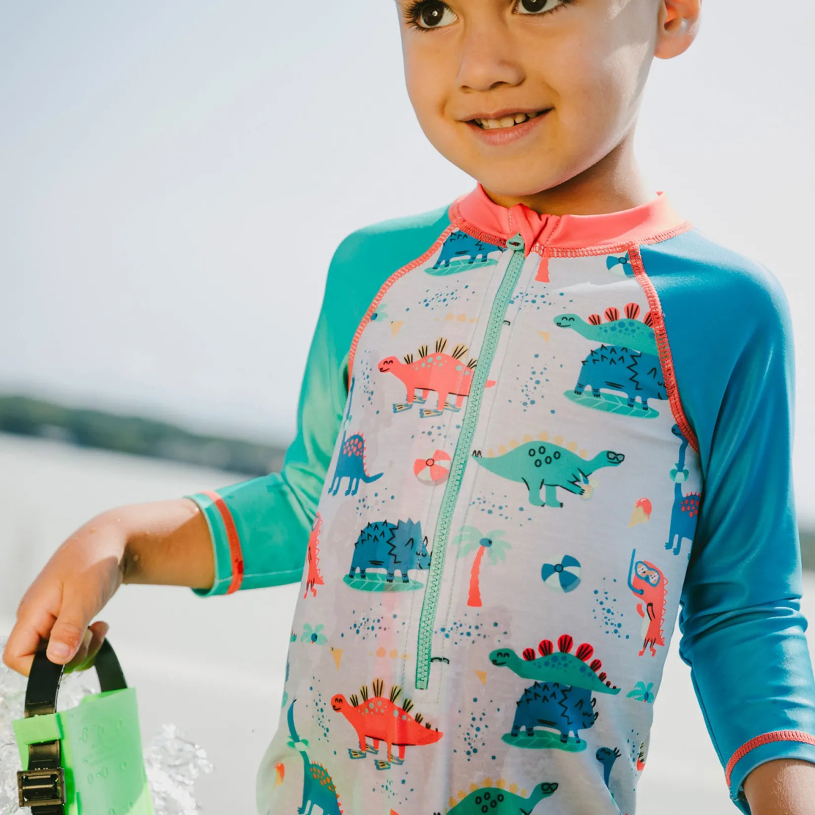 Swimsuits>Deux par Deux Dinosaurs Swimsuit 2-6 Grey