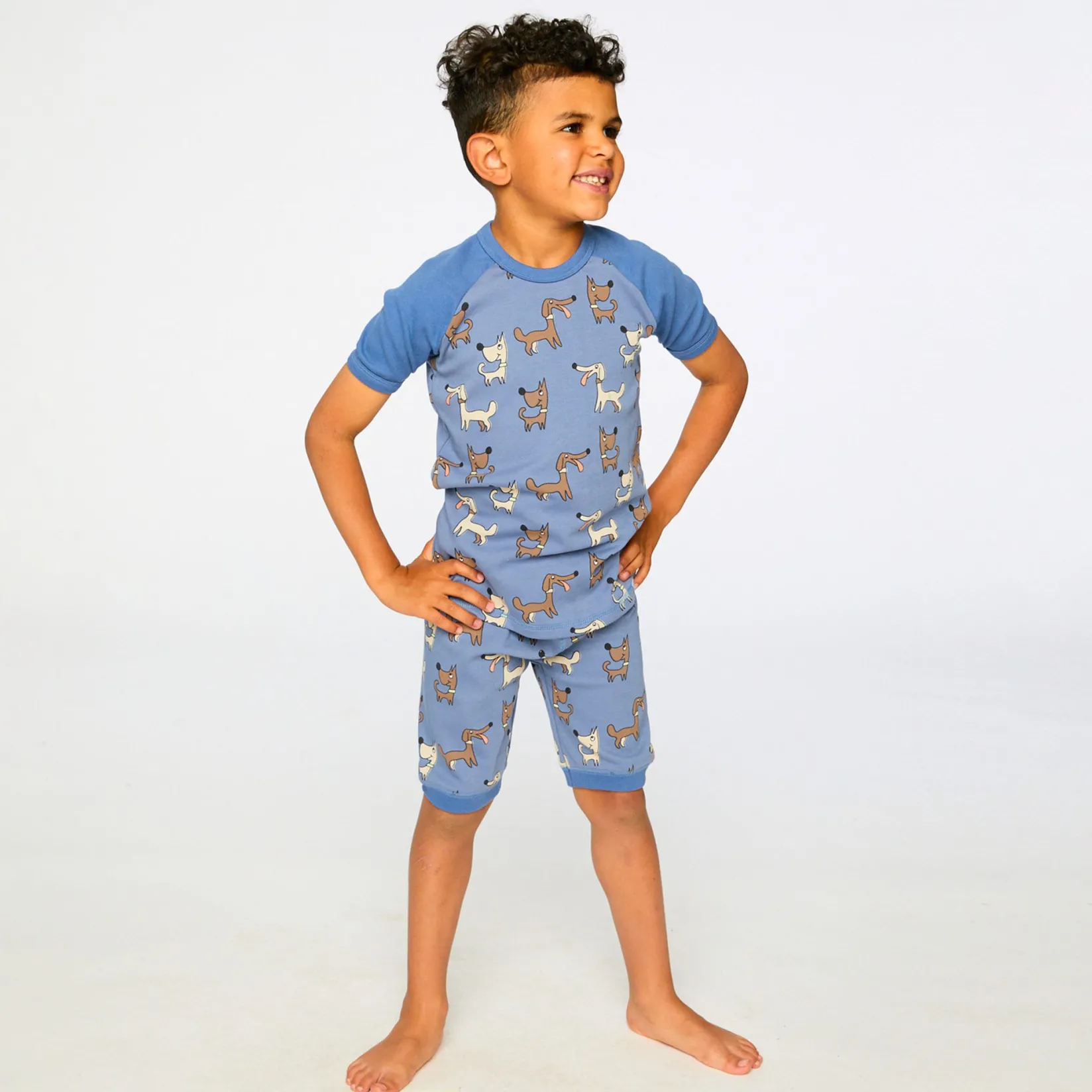 Pajamas & Bathrobes>Deux par Deux Dogs Pajama Set 7-12 Blue
