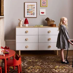 Discount Dot 6 Drawer Dresser - Whte/ Natural Storage Furniture