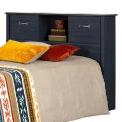 Double Bed Bookcase Headboard with Sliding Doors Asten - Blueberry Twin, Full & Queen Beds