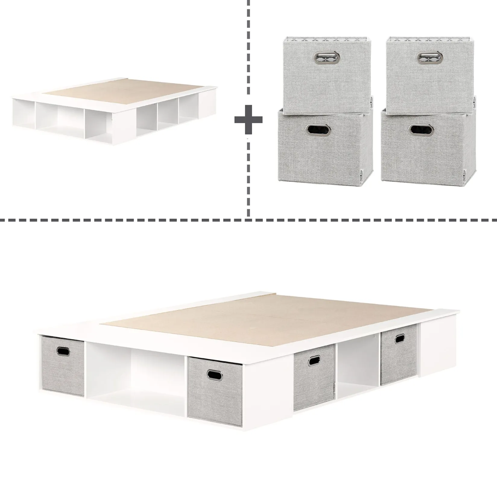 Twin, Full & Queen Beds>South Shore Double Bed with Storage and Baskets - Flexible Pure White