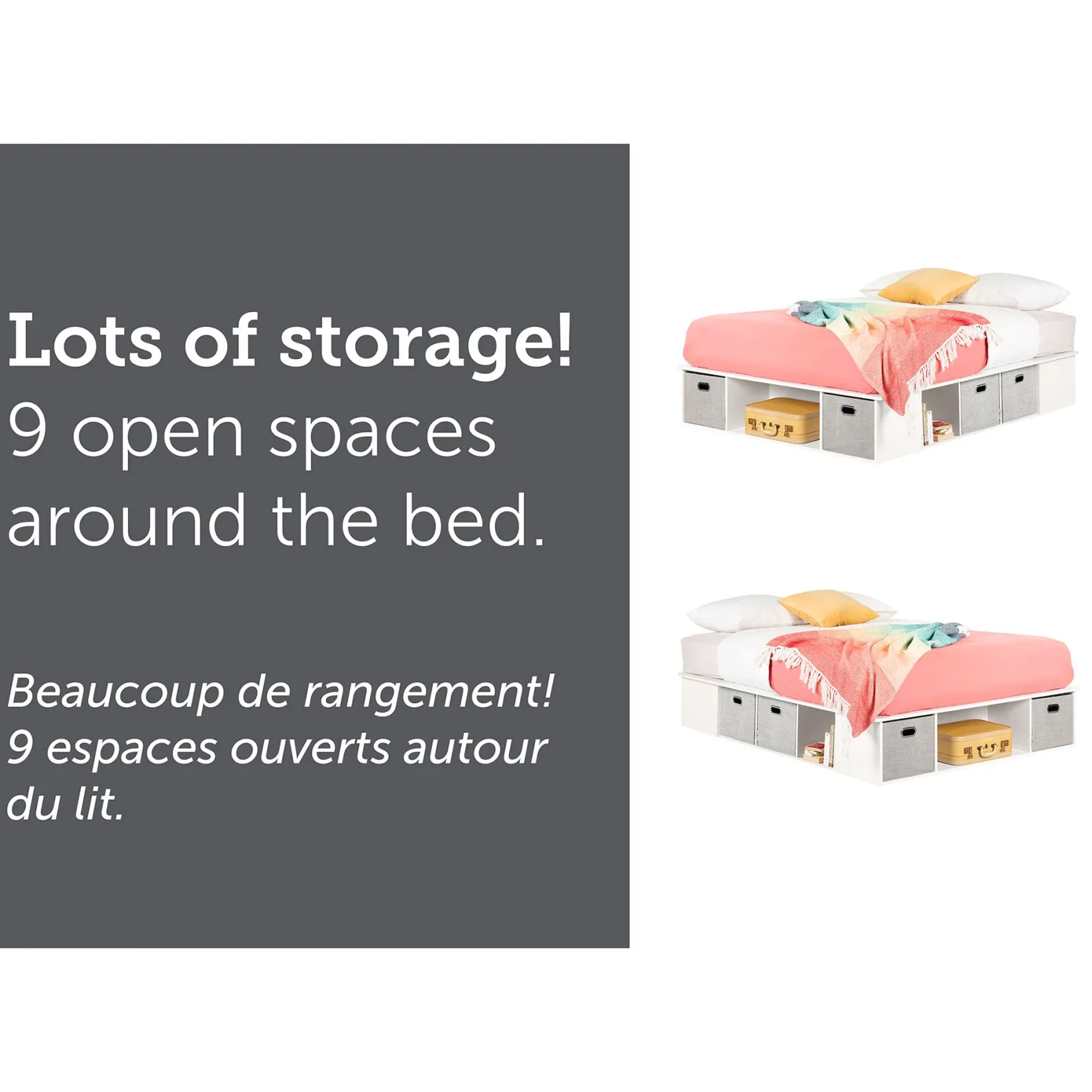 Twin, Full & Queen Beds>South Shore Double Bed with Storage and Baskets - Flexible Pure White