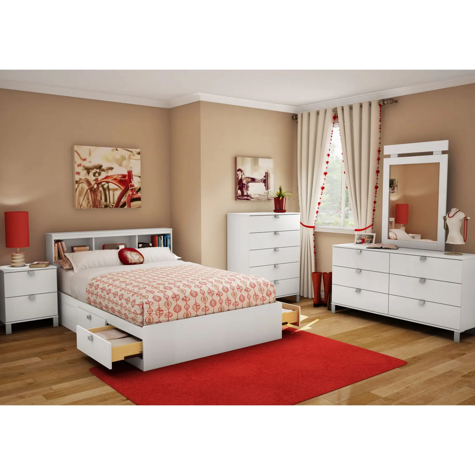 Twin, Full & Queen Beds>South Shore Double Bookcase Headboard Spark - Pure White