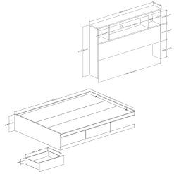 Outlet Double Mates Bed With Bookcase Headboard Set - Reevo Pure White Twin, Full & Queen Beds
