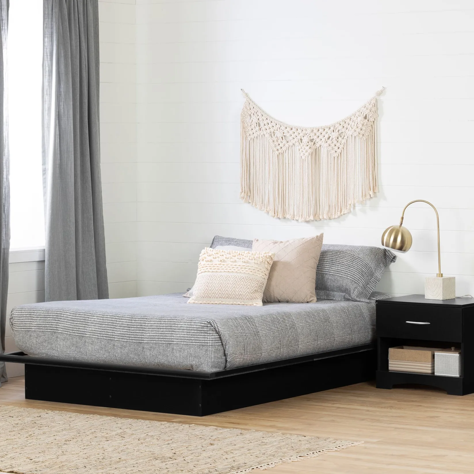 Twin, Full & Queen Beds>South Shore Double Platform Bed - Step One Black