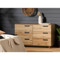 Clearance 6-Drawer Double Dresser - Cavalleri Nordik Oak Storage Furniture