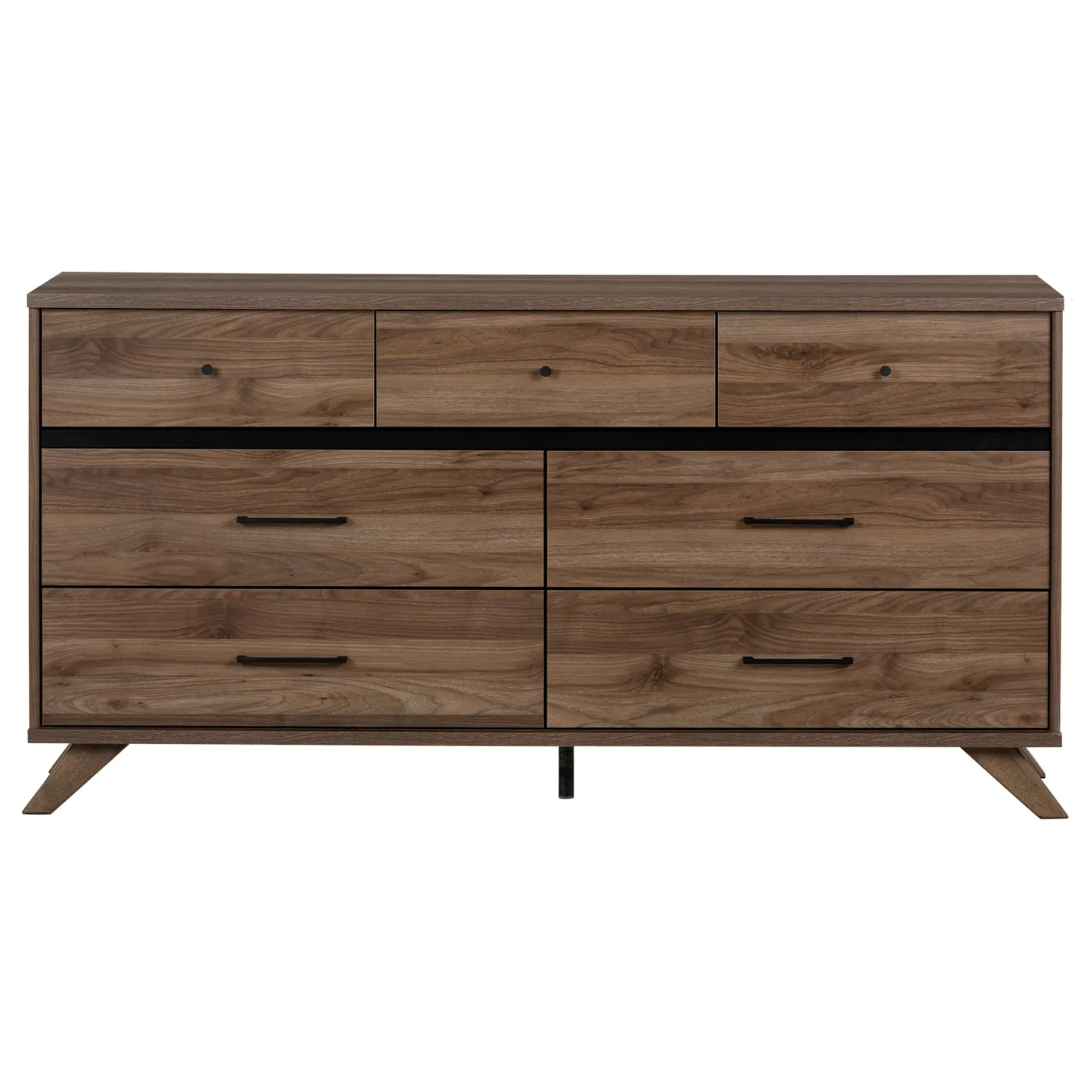 Storage Furniture>South Shore 7-Drawer Double Dresser - Flam Natural Walnut and Matte Black