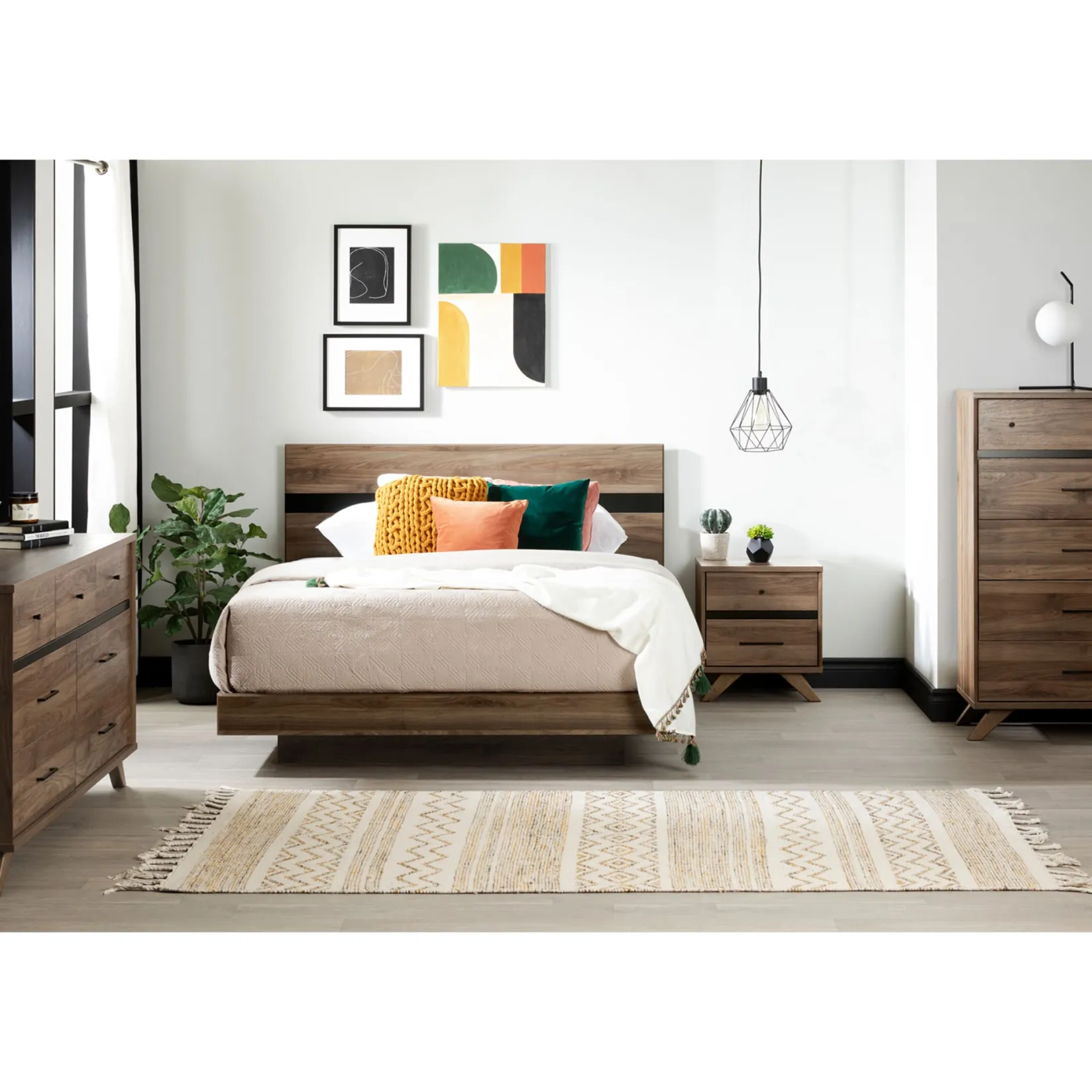 Storage Furniture>South Shore 7-Drawer Double Dresser - Flam Natural Walnut and Matte Black