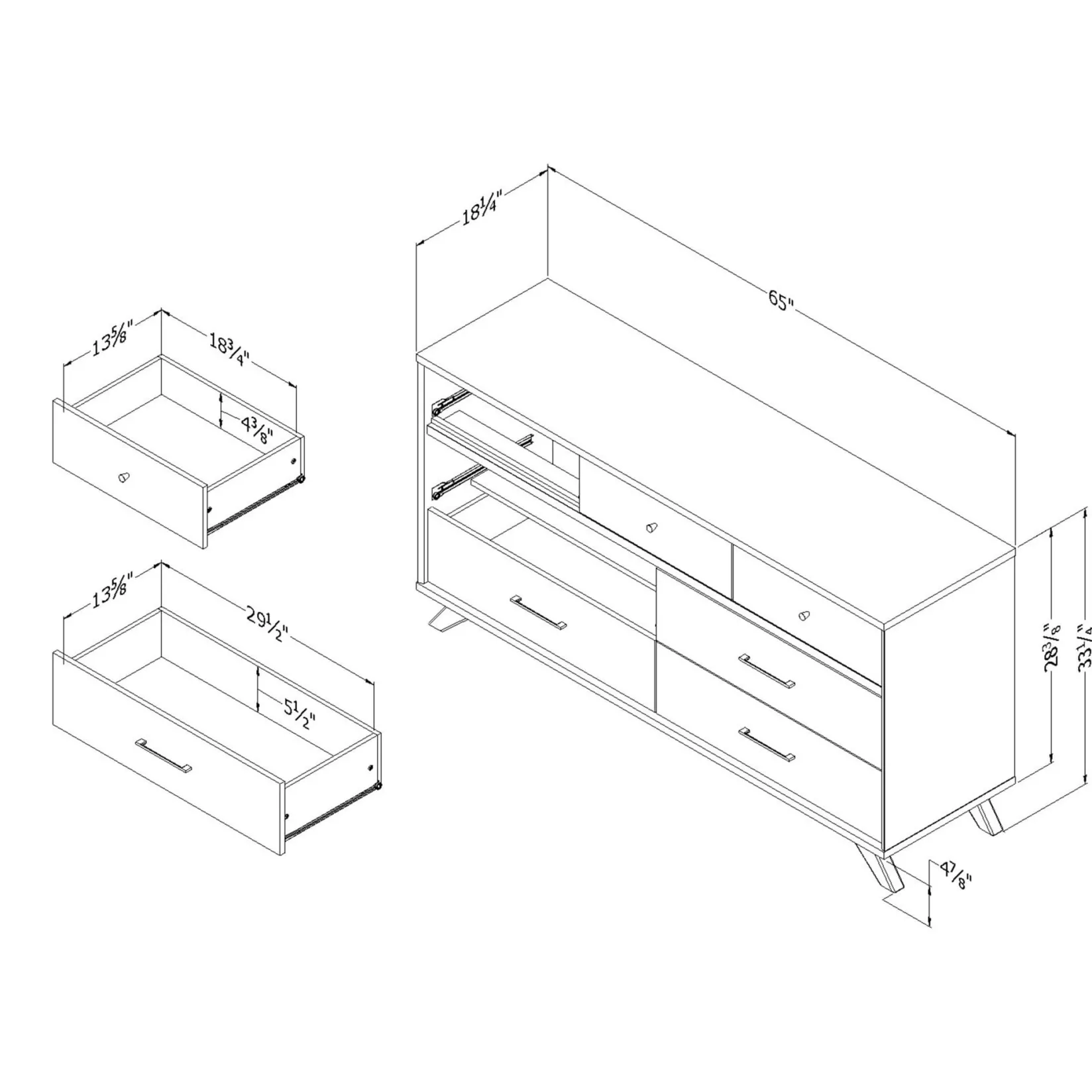 Storage Furniture>South Shore 7-Drawer Double Dresser - Flam Natural Walnut and Matte Black