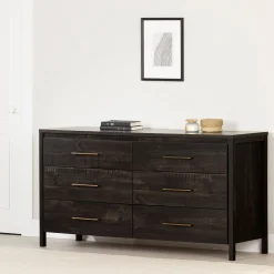 Storage Furniture>South Shore 6-Drawer Double Dresser - Gravity Rubbed Black