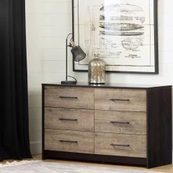 Storage Furniture>South Shore 6-Drawer Double Dresser - Londen Rubbed Black and Weathered Oak