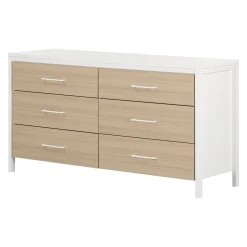 Online 6-Drawer Double Dresser - Munich White and Soft Elm Storage Furniture