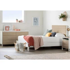 Online 6-Drawer Double Dresser - Munich White and Soft Elm Storage Furniture