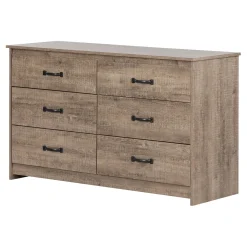 New 6-Drawer Double Dresser - Tassio Weathered Oak Storage Furniture