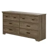 Storage Furniture>South Shore 6-Drawer Double Dresser - Versa Weathered Oak