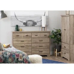 Sale 8-Drawer Double Dresser - Versa Weathered Oak Storage Furniture