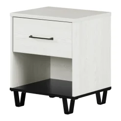 Nightstands>South Shore 1-Drawer Nightstand - Arlen White Pine and Black Matte