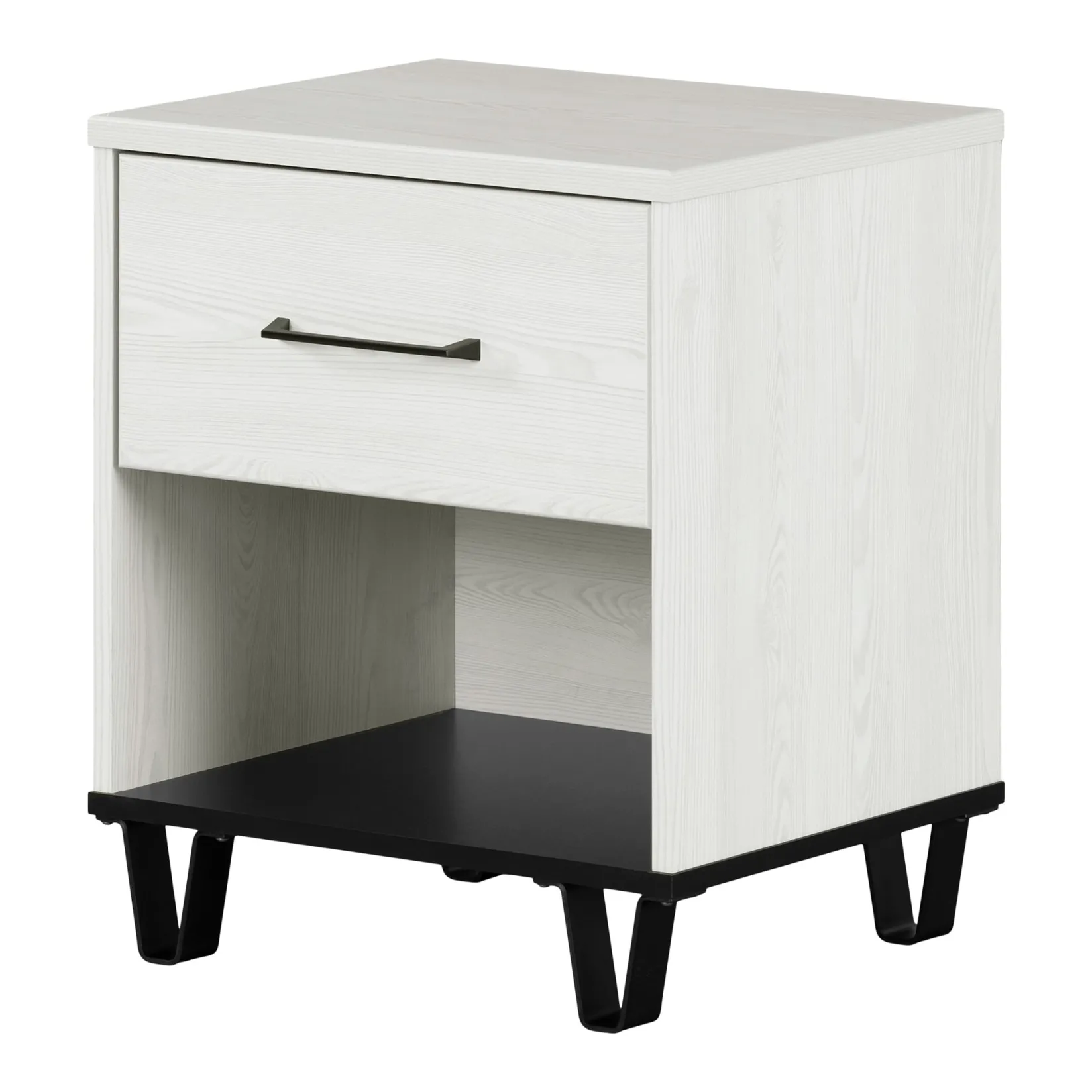 Nightstands>South Shore 1-Drawer Nightstand - Arlen White Pine and Black Matte