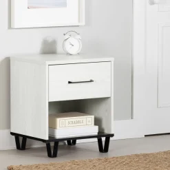 Nightstands>South Shore 1-Drawer Nightstand - Arlen White Pine and Black Matte