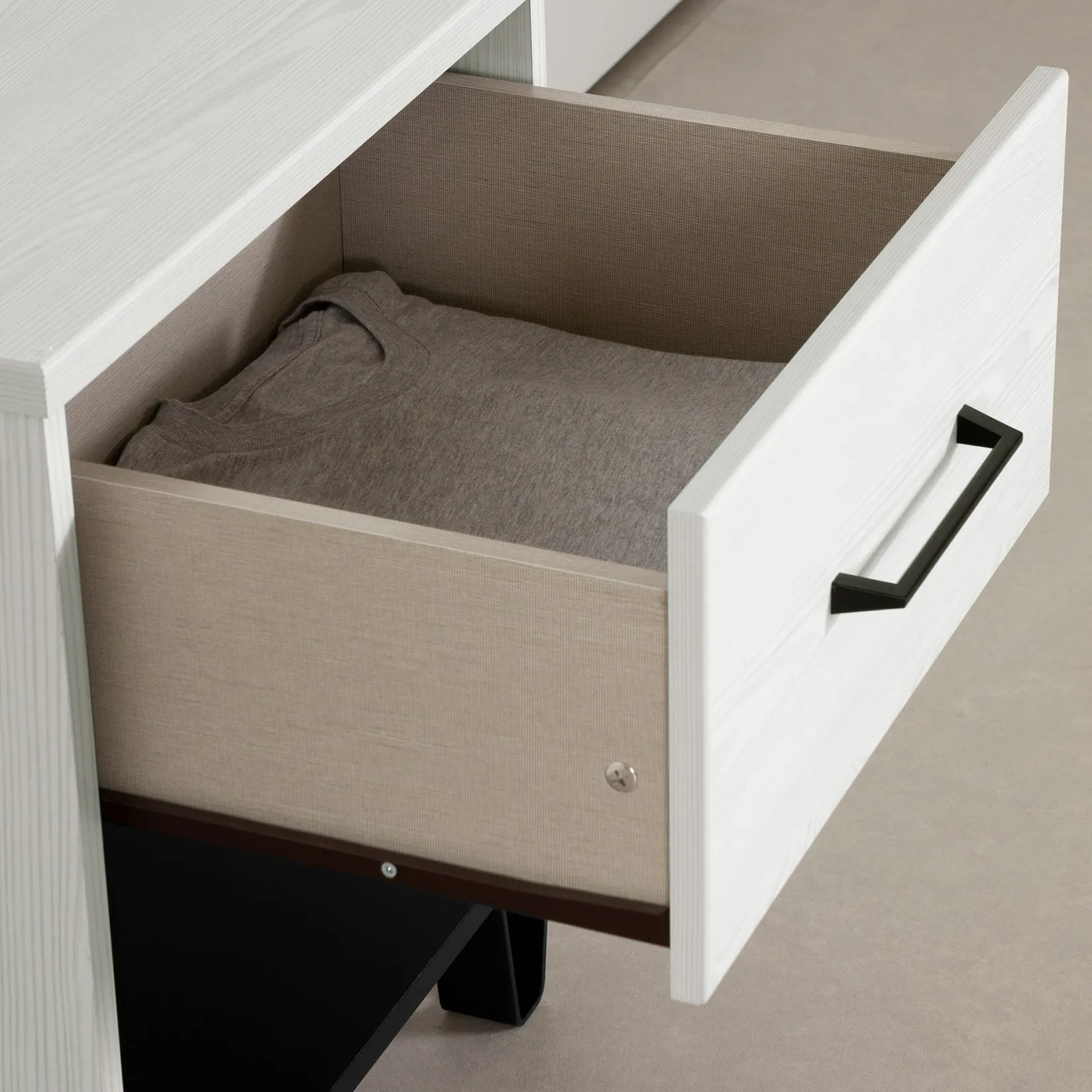 Nightstands>South Shore 1-Drawer Nightstand - Arlen White Pine and Black Matte