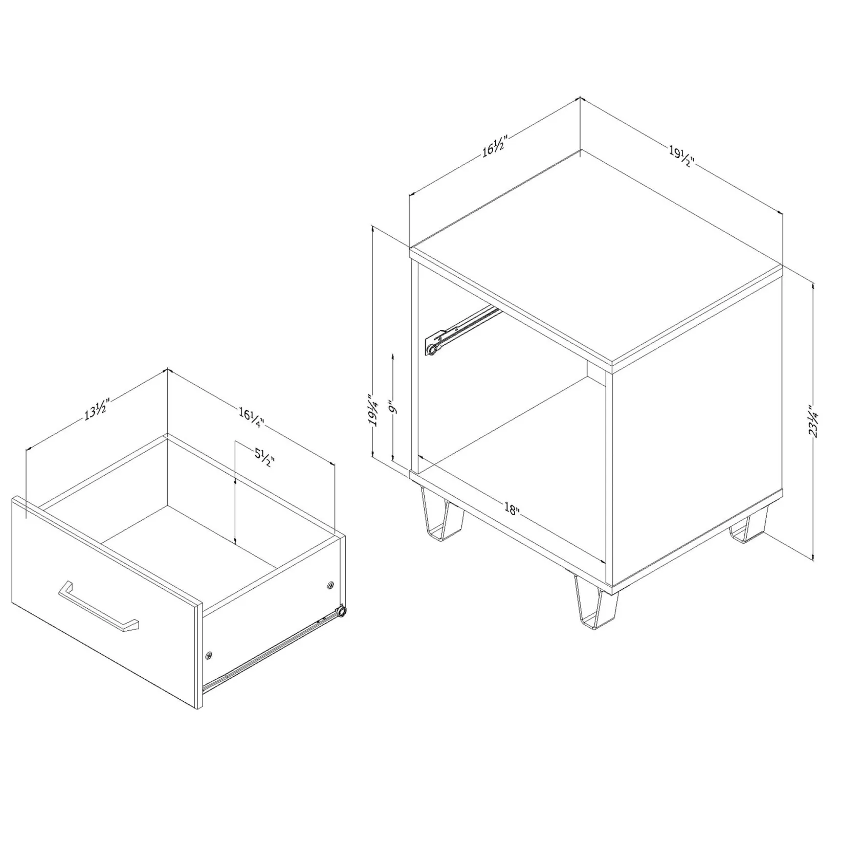 Nightstands>South Shore 1-Drawer Nightstand - Arlen White Pine and Black Matte