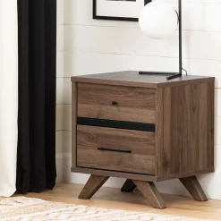 2-Drawer Nightstand - Flam Natural Walnut and Matte Black Nightstands