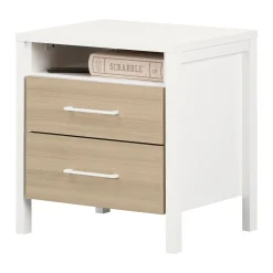 Online 2-Drawer Nightstand - Munich White and Soft Elm Nightstands