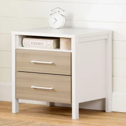 Online 2-Drawer Nightstand - Munich White and Soft Elm Nightstands