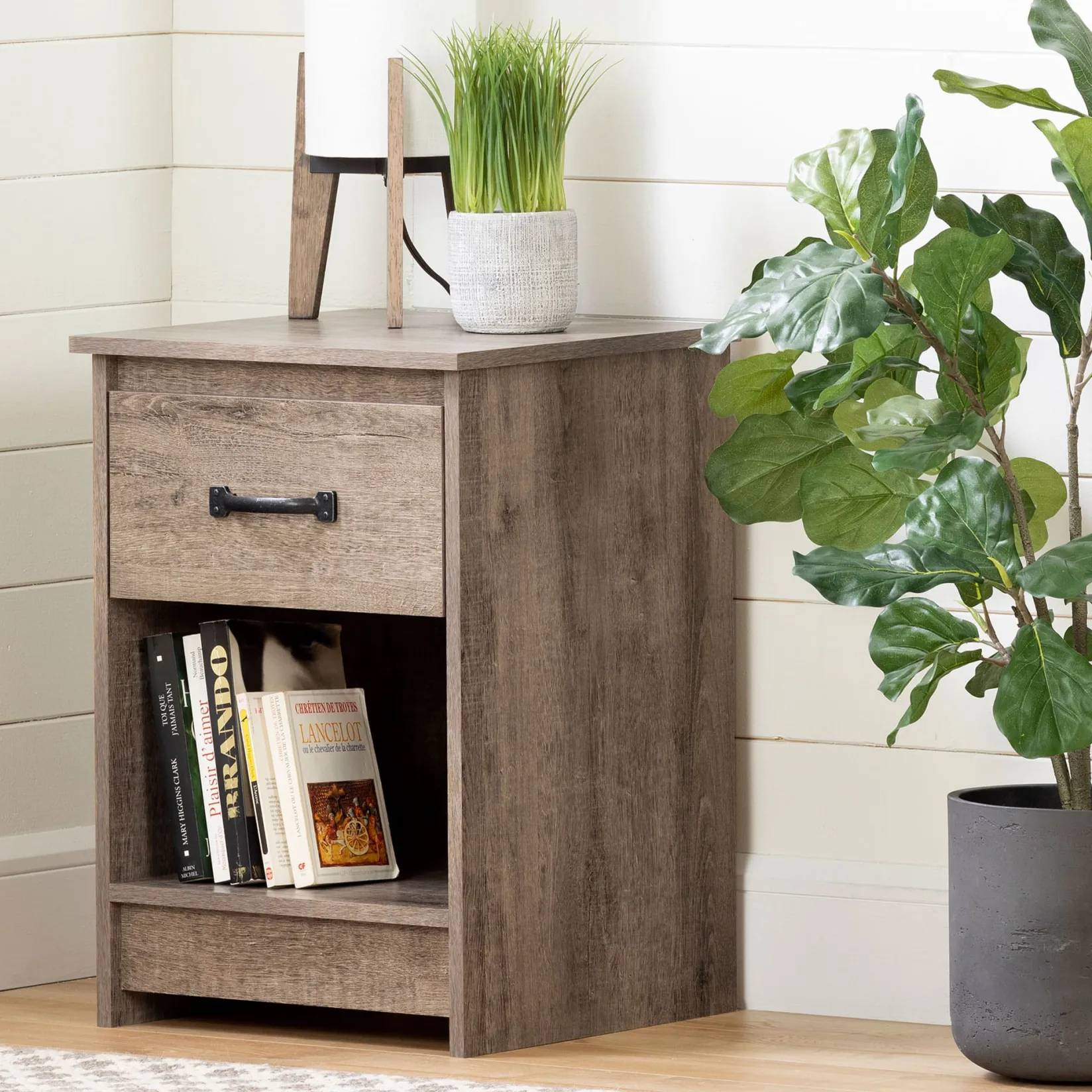 Nightstands>South Shore 1-Drawer Nightstand - Tassio Weathered Oak