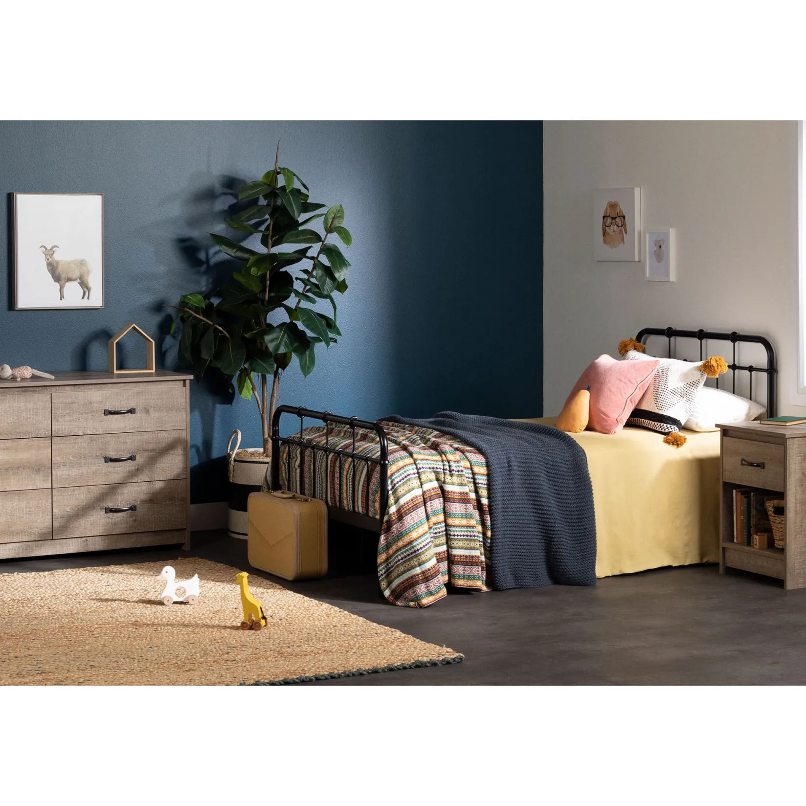 Nightstands>South Shore 1-Drawer Nightstand - Tassio Weathered Oak