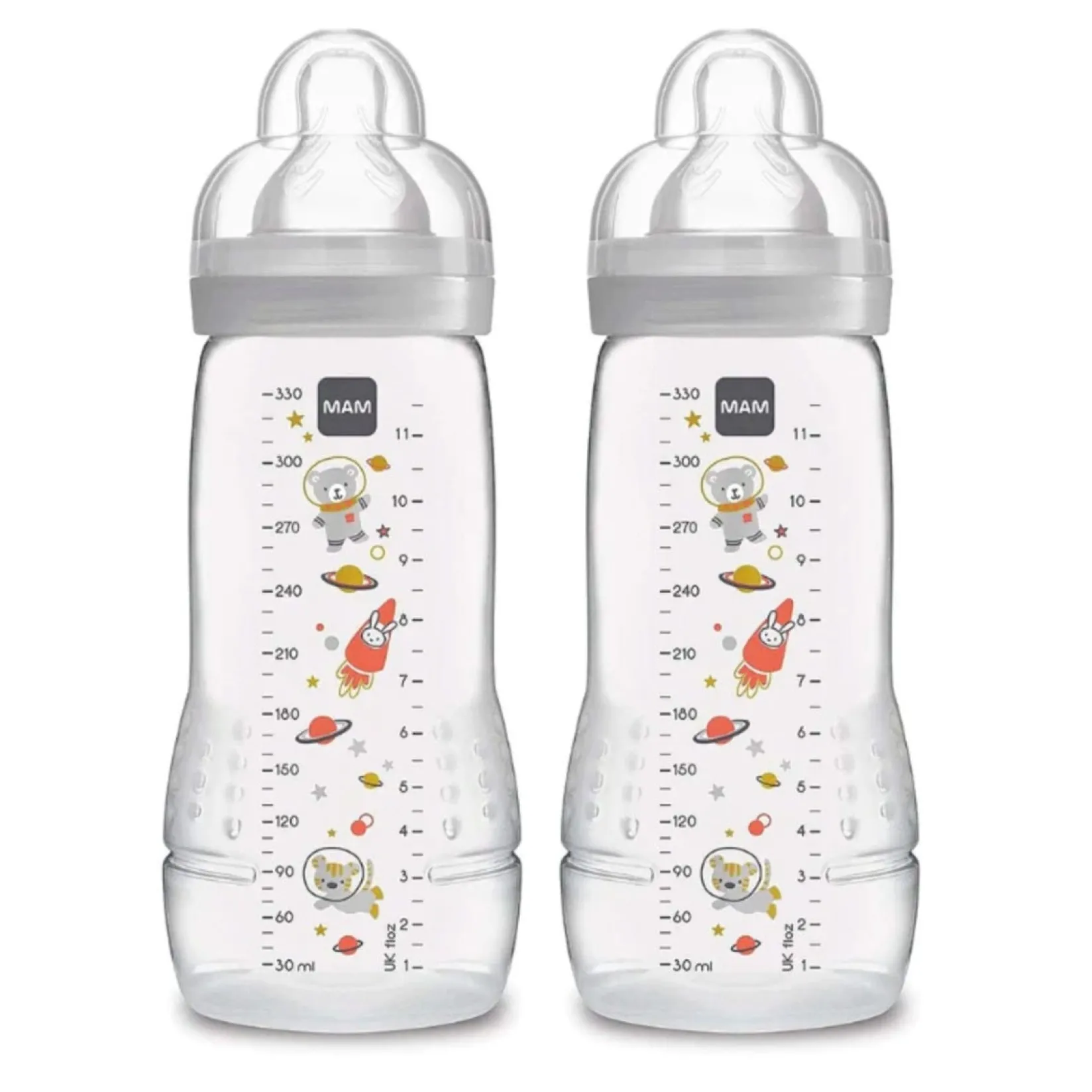 Breastfeeding|Bottles & Nipples>Mam Baby Easy Active Bottle 4m+ 11oz 2-Pack - Grey