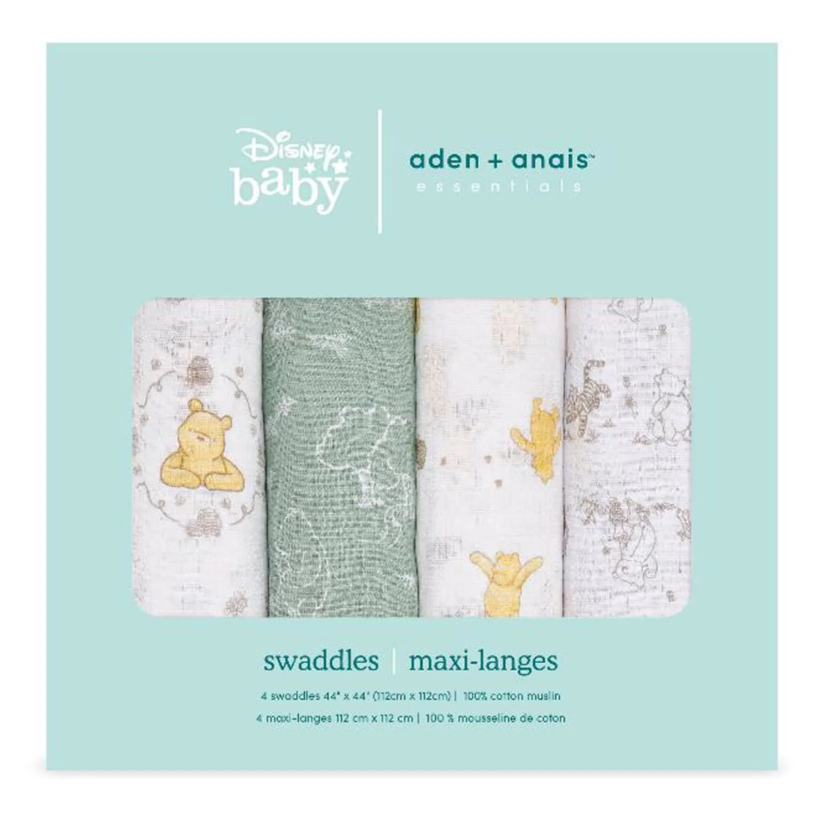 Hot Essentials Cotton Muslin Swaddles 2 Pack - Disney™ (4) Winnie and Friends Kids Blankets|Blankets