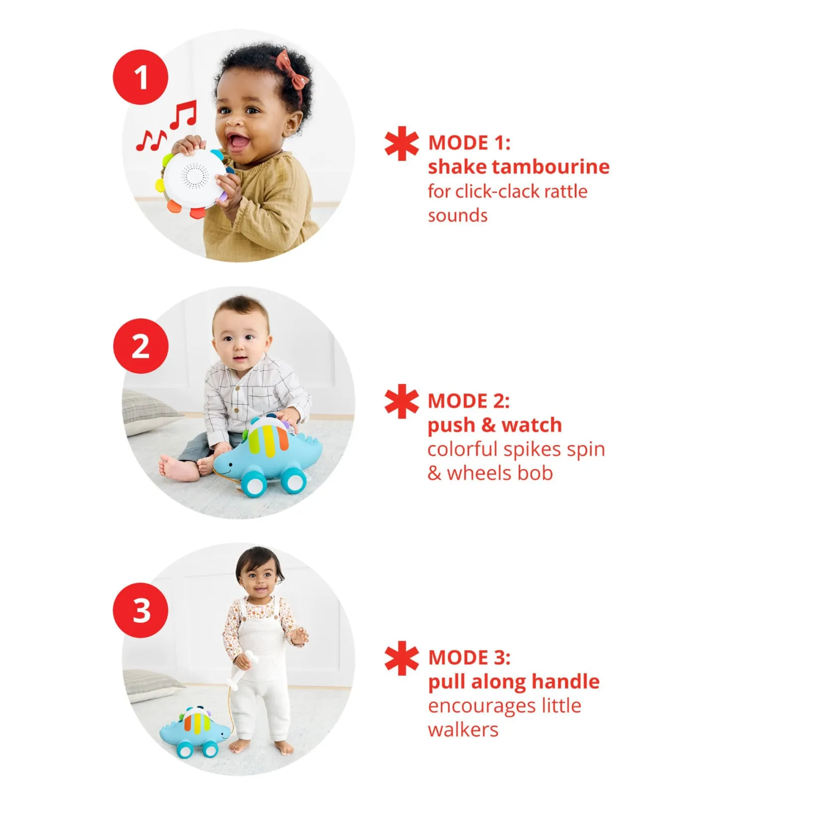 Musical Toys>Skip Hop Explore & More Dinosaur 3-In-1 Baby Musical Pull Toy