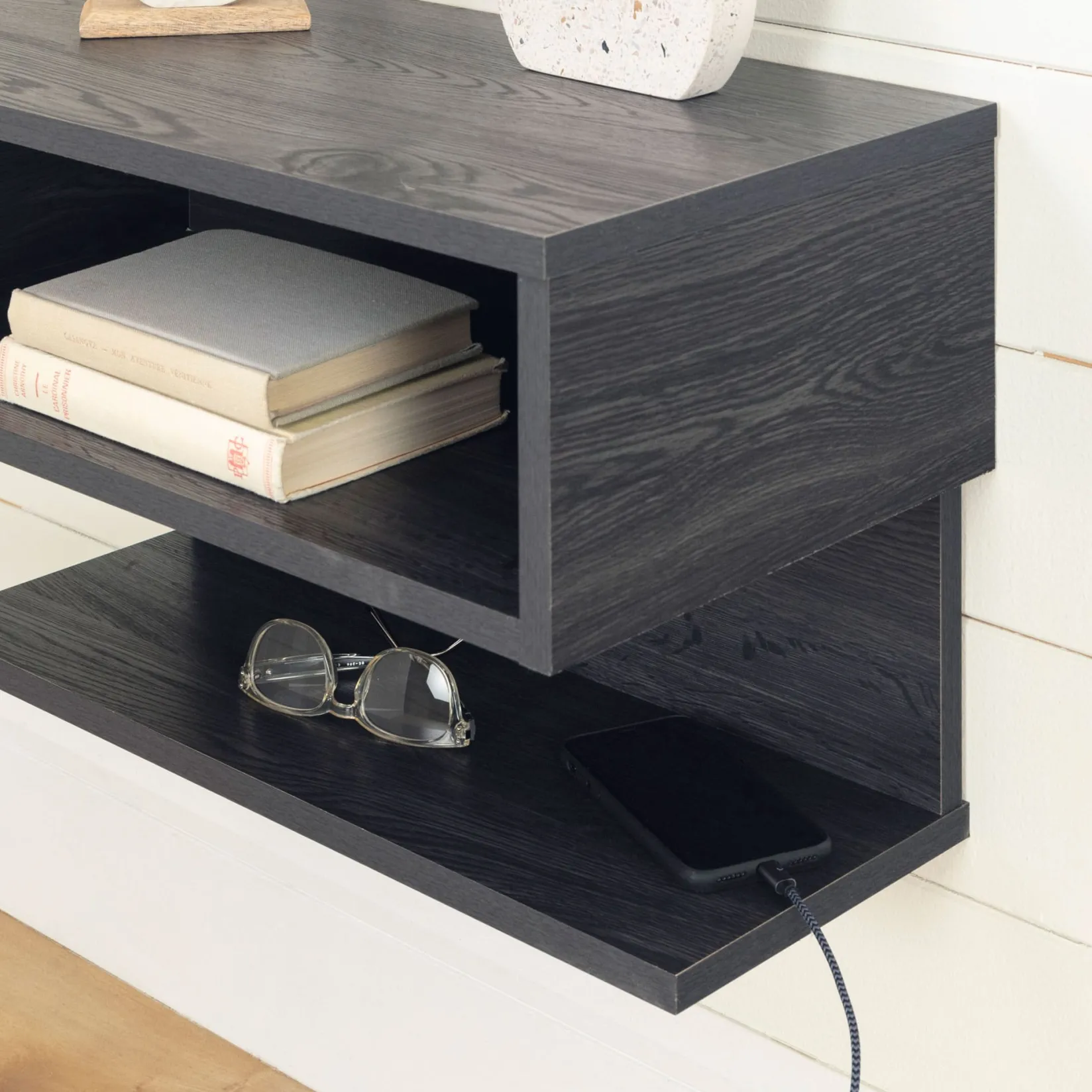 Nightstands>South Shore Floating Nightstand - Sazena Gray Oak