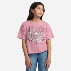 Tops>Abercrombie Kids Floral Ny Crest T-shirt 5-18 Pink