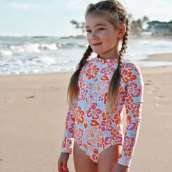 Swimsuits>Look Flower Power Long Sleeves Swimsuit 2-14y Pink