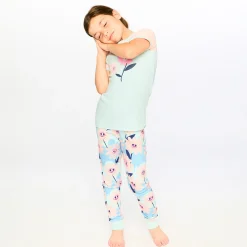 Pajamas & Bathrobes>Deux par Deux Flowers Pajama Set 2-6 Mint